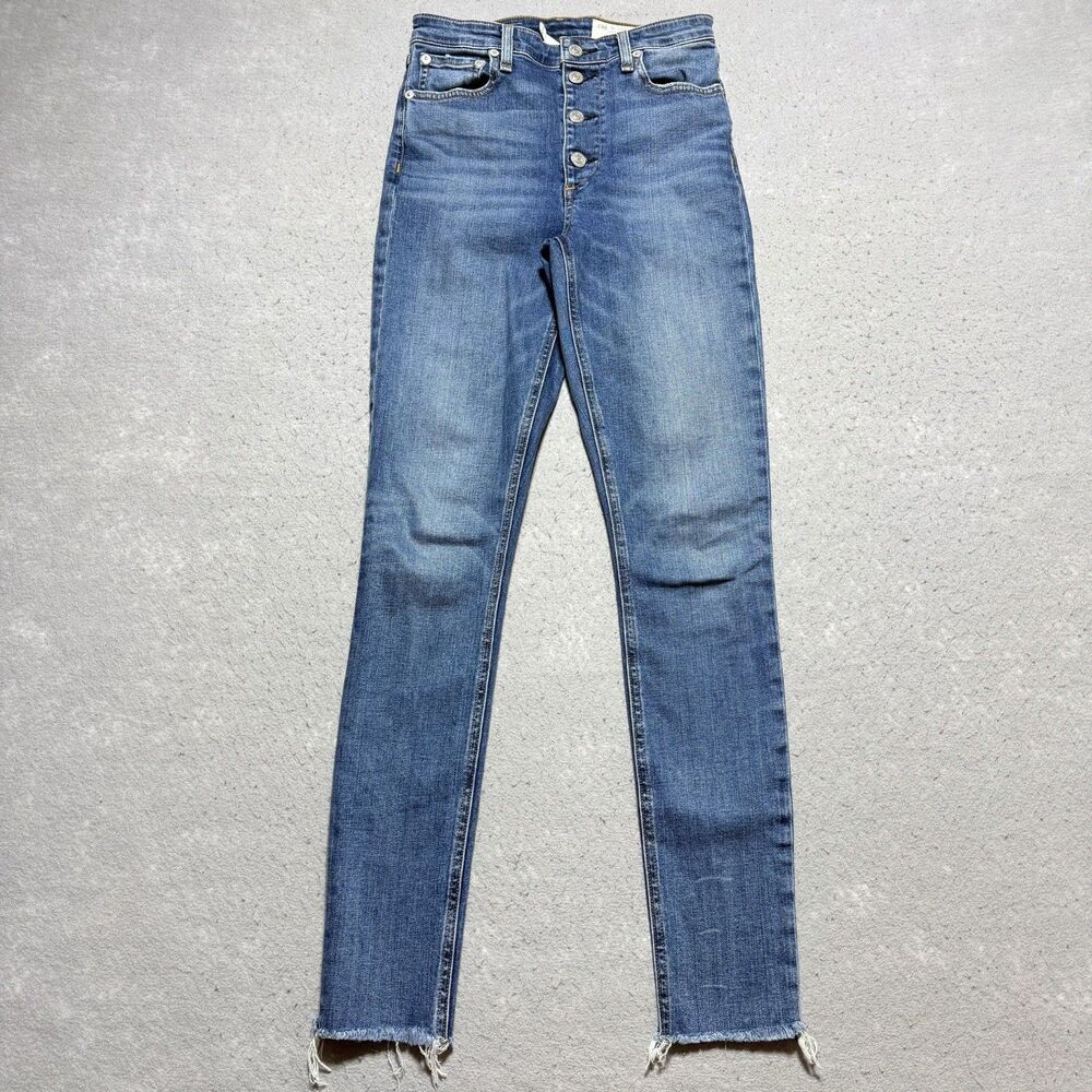 Rag & Bone Nina High Rise Ankle Skinny Jeans Size 25 Button Fly Medium Wash